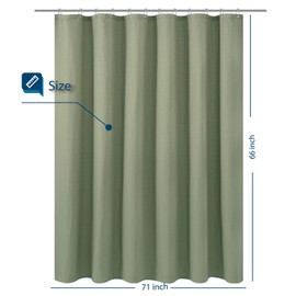 Short Waffle Weave Fabric Shower Curtain 66 inch Long , Hotel Luxury Spa, 230 GSM Heavy Duty, Water Repellent, Machine Washable, Sage Green Pique Pattern Decorative Bathroom Curtain, 71x66