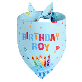 Agroon Boy Dog Birthday Bandana Blue Large 1PCS, Durable Triangle Reversible Scarf Bibs Handkerchief for Puppy Pet