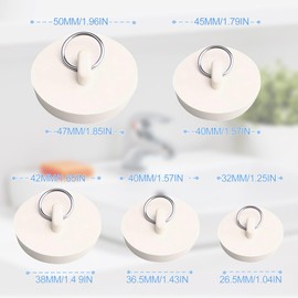 5 Pcs Rubber Bath Plugs, 5 Different Size Kitchen Sink Plug, Universal Bathtub Plug Drain Stopper for Bathtubs Kitchen Sinks Hand Basins (White)