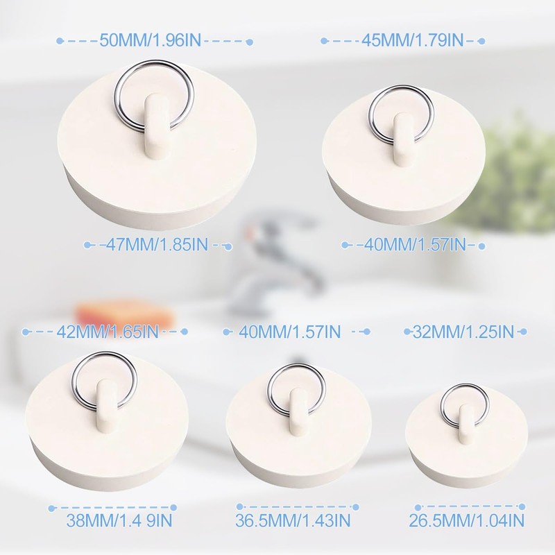 5 Pcs Rubber Bath Plugs, 5 Different Size Kitchen Sink
