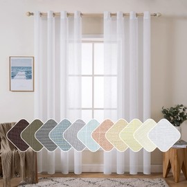 MIULEE Natural Linen Sheer Window Curtains - Elegant Solid White Drapes Grommet Top Voile Panels for Bedroom Living Room (52X90 Inch)