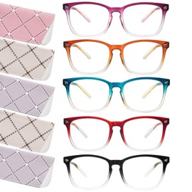 5 Pack Fashion Reading Glasses for Women, Square Frame Blue Light Blocking Anti UV Readers Spring Hinge Eyeglasses (Multicolor, 1.50, multiplier_x)