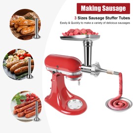 Stainless Steel Food Grinder Attachment Fit for KitchenAid Stand Mixers, Food Grinder Compatible with Meat Grinder Attachment, Dishwasher Safe, Meat Grinder, Sausage Stuffer
