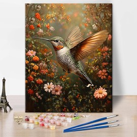 TUMOVO Paint by Numbers for Adults Hummingbird Painting by Numbers for Adults Hummingbird in Flight Surrounded by Flowers Adult Paint by Number Kit Gift for Adults(16"x20", Frameless)