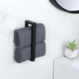 SAYAYO Towel Rail No Drilling Black Towel Rail No Drilling Self-Adhesive or for Drilling Wall Mounting Stainless Steel Bath Towel Holder for Bathroom and Kitchen 20 cm