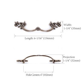 Jetland French Provincial Drawer Pulls - 4-Pack, Flat Black, 4" Hole Centers, Vintage Shabby Chic Pulls for Dresser Nightstand Cabinet, PW16190102