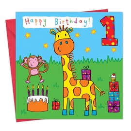 Twizler 1st Birthday Card for Children - Age 1 Year Old Kids Happy Birthday Card for Boys or Girls