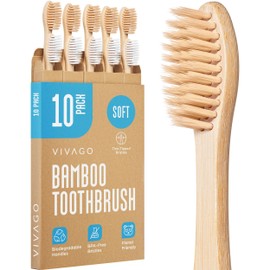 VIVAGO Soft Flossing Bamboo Toothbrushes 10 Pack - BPA Free Soft Bristles Toothbrushes for Adults, Natural Wooden Toothbrush
