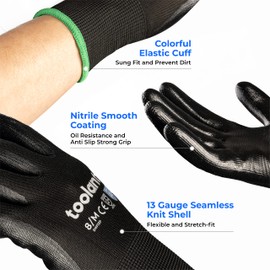 toolant Nitrile Work Gloves for Men-60 Pairs, Safety Work Gloves with Firm Grip, Oil Resistance, Touch-Screen, Ideal for Warehouse, Carrier, Mechanic, Construction, Machine Washable, Black, S