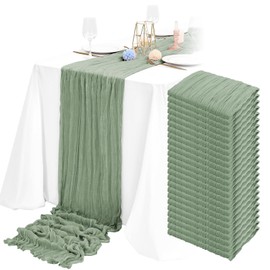 24 Packs Cheesecloth Table Runner,Sage Green Cheesecloth Table Runners 10Ft Gauze Boho Rustic Table Runners Long Table Runner for Wedding Bridal Shower Birthday Party Table Decor.(20x120 Inch)