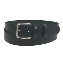 Women's Black Leather Belt - 30mm (1.25") Wide - Silver Buckle - 100% Real Leather - Handmade in UK. (42"waist:Total belt length 50":UK Size 24)