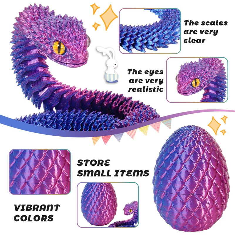 2PCS 3D Printed Snake in Egg, 3D Printed Dragon Egg