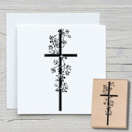 Newstamps Stamp Mourning Cross 01 Motif Stamp Large Wooden & Rubber for Cards and Gifts Making, Wooden Stamp for Farewell, Mourning, Condolence, Scrapbook, Textile Stamp, Decoration, Children