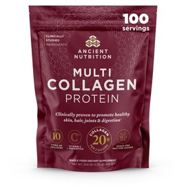 Ancient Nutrition Ancient Nutrition Collagen Peptides Powder, Multi Collagen Protein, Women & Men, Vitamin C, Probiotics, Hydrolyzed Collagen, Supports Skin, Joints, Gut Health, Unflavored, 100 Servings