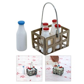 Shuade Miniatur-Milchflaschen und Korb-Set für Puppenhäuser, Küche und Esszimmer, 5 Stück