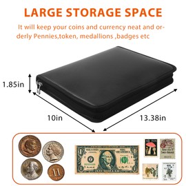 Coin Collection Book Album Holder for Collectors, 400 Pockets Fireproof Coin Collection Book & 36 Paper Money Organizer Binder for Coin Currency Collection Supplies,Bill,Pennies,Badges,Tokens