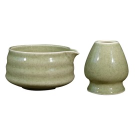 Matcha Bowl and Whisk Holder Set, 19 OZ Ceramic Tea Bowl with Spout and Whisk Stand, Japanese Tea Bowls for Matcha, Whisk Rest, Matcha Bowl Traditional Ceremonial Accessorie (Matcha)