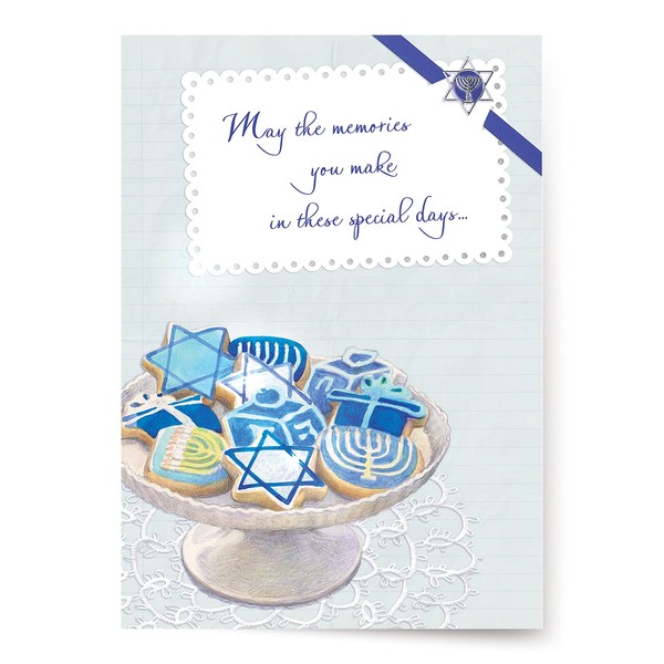 Designer Greetings Boxed Hanukkah Cards, Jewish Faith Symbols as Cookies Design (Box of 18 Glitter-Embossed Cards with Envelopes), (125-00597-000)