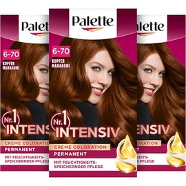 Palette Intensive Cream Colouration 6-70 Copper Mahogany (3 x 115 ml), Permanent Hair Colour for Bright, Long-Lasting Colour Brilliance & 100% Grey Coverage