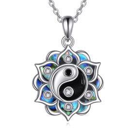 ONEFINITY Yin Yang Lotus Necklace 925 Sterling Silver Lotus Pendant Necklace Yin Yang Lotus Jewelry Gifts For Women