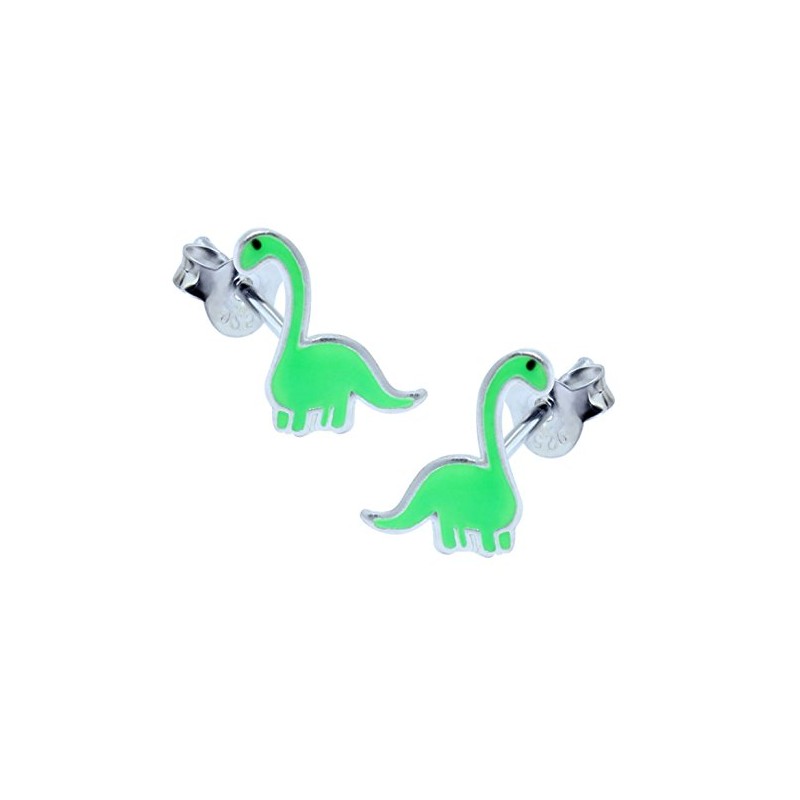 Sterling Silver Green Dinosaur Earrings .925