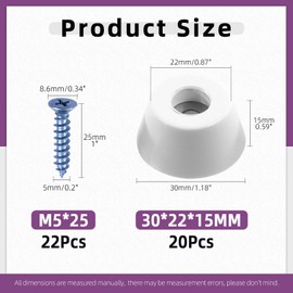 Swpeet 20Pcs 1.18 x 0.86 x 0.59 Inch Furniture Pads White Round Rubber Feet Pads with 22Pcs M5×25mm Screws, Round Non Slip White Rubber Bumpers Pads for Cutting Board Furniture Appliances Electronics