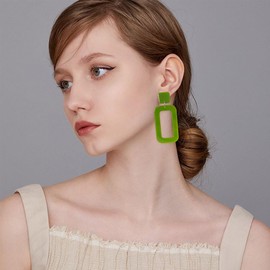 YUNXI 70s Vintage Minimalist Multicolor Acrylic Geometric Square Hollow Drop Dangle Neon Earrings Retro 80s Party Costume Accessory Jewelry for Women With Box (Green)