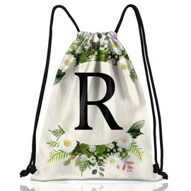 Zewurtuw Initial Letter Drawstring Backpack String Sports Gym Bags Waterproof Sackpack Cute for Men Women Beach (13"×17") (Letter-R)