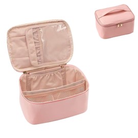 Cosmetic Bag Women's Hanging Toiletry Bag - Waterproof Large Make Up Bag Travel Cosmetic Case for Women Travel Makeup Bag Cosmetic Bag with Handle and Divider, pink, Hanging Toiletry Bag