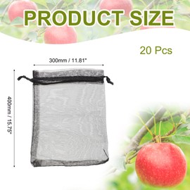 uxcell 20Pcs Fruit Protection Bags, 15.7x11.8inch Garden Netting Cover Bag with Drawstring Bird Barrier Bags for Plant Fruit Flower Vegetable, Black