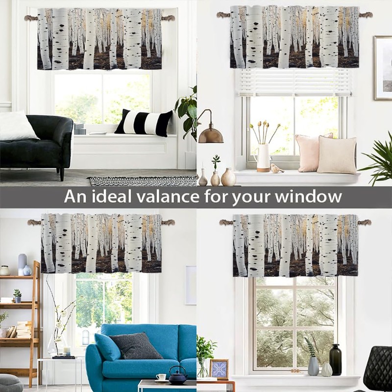 HDESDIS 1 Panel White Birch Tree Valances for Windows, Forest