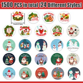 Partywind 1500 PCS Christmas Stickers for Kids, Self-Adhesive Holiday Decorative Stickers Labels for Christmas Decorations, Santa Snowman Stickers for Cards/Gifts/Scrapbooking Decor (3 Rolls)