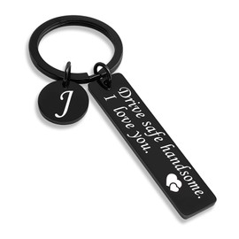 OUMILAN Drive Safe Keychain 26 Letters Keychain Gifts for Boyfriend Couple Husband Dad Birthday Christmas Valentines Day Gifts (J-Black)