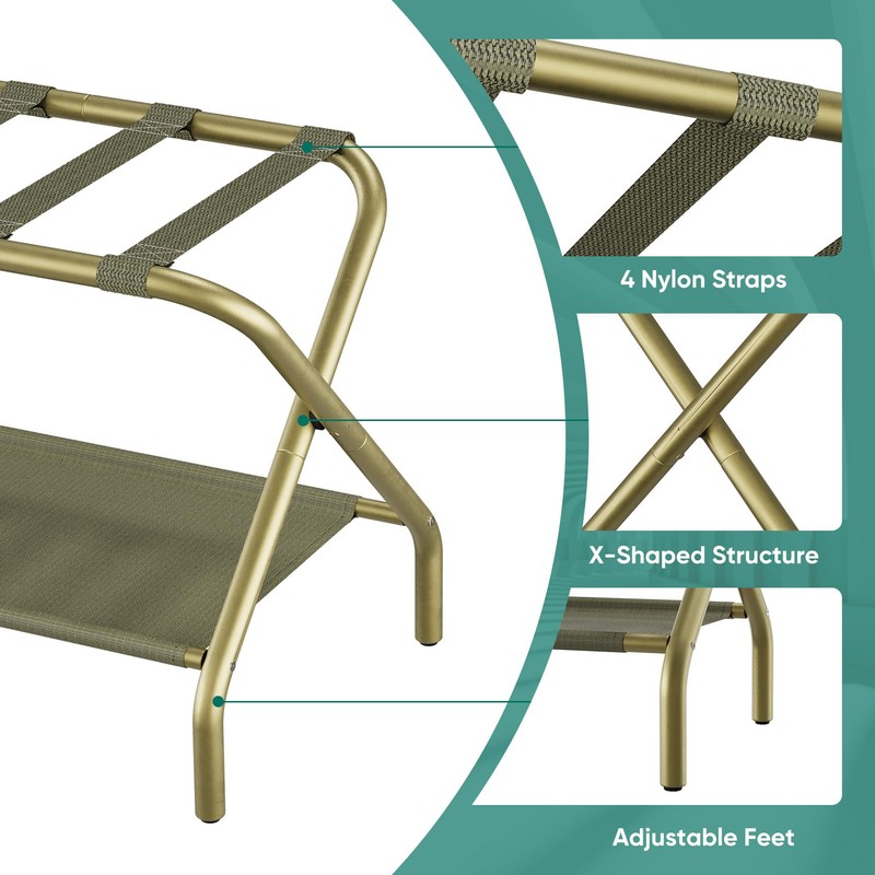 Smuxee Gold Luggage Rack Pack of 2, Foldable Suitcase Stand