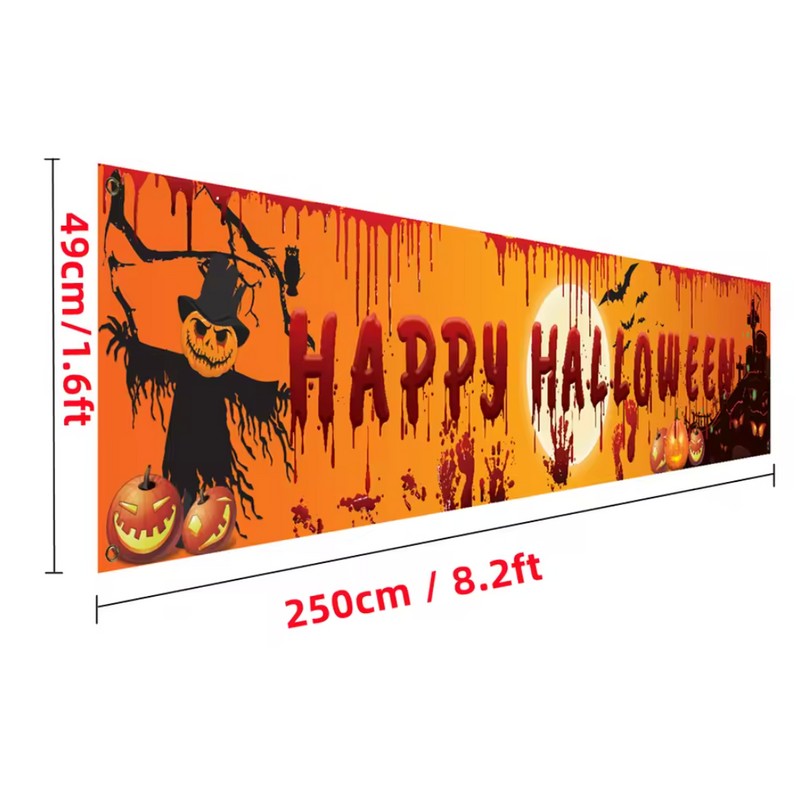 Happy Halloween Hanging Banner – 250cm Pumpkin and Bloody Handprint