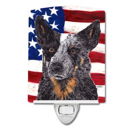 Caroline's Treasures SC9109CNL USA American Flag with Australian Cattle Dog Ceramic Night Light Compact, UL-Certified, Ideal for Bedroom, Bathroom, Nursery, Hallway, Kitchen, 6x4x3, Multicolor