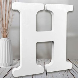 AOCEAN 8 Inch White Wood Letters, Unfinished Wooden Letters for Wall MAGA Decorative Standing Letters Slices Sign Board Decoration for Craft Home Party Projects (H)