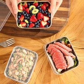 Nivofu Pack of 3 Crisper Box Made of Stainless Steel, Fridge Crisper Food Storage Box, Food Container with Plastic Lid, Storage Box, Cold Food Box, Fresh, Cheese Tin, Fridge Organiser (B)