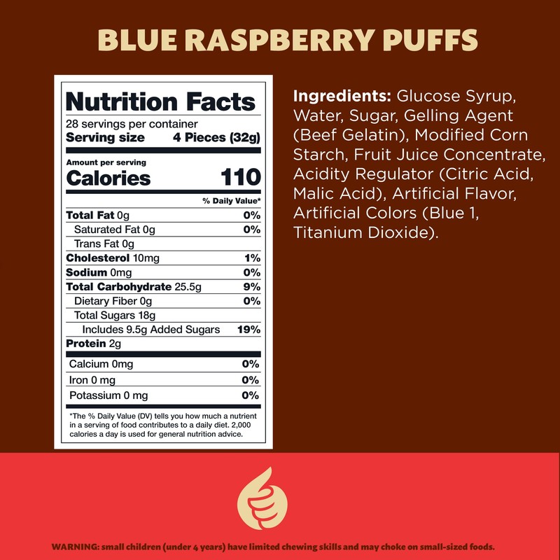 Blue Raspberry Puffs Gummy Candy, Baby Shower Candy, 2-Pound Bag