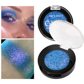 Afflano Holographic Eyeshadow Glitter, Colour Changing Multichrome Eyeshadow Silver Blue Shimmer Metallic Eye Makeup, Multidimensional Glitter Pigment Chameleon Eyeshadow Blue Eye Makeup