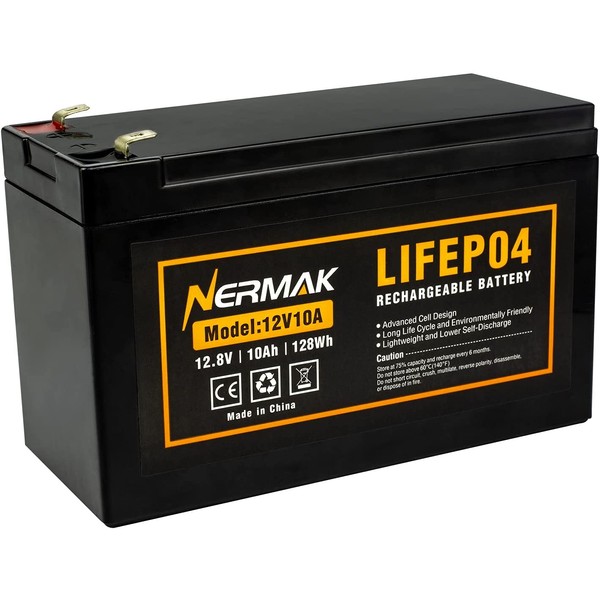 12V 10Ah Lithium LiFePO4 Deep Cycle Battery, 2000+ Cycles Rechargeable Battery, Maintenance-Free Battery for Solar/Wind Power, Lighting, Power Wheels, Fish Finder and More, Built-in BMS