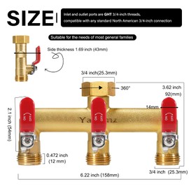 Yayamz Garden Hose Splitter, 3/4” Rust and Freeze Resistant Outdoor Hose Manifold with 5 green Extra Long Handles Faucet Adapter-Heavy Duty Brass 5-Way Valve