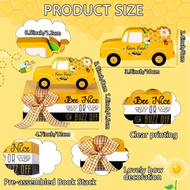 Jetec Sunflower Table Decor Spring Tiered Tray Decor Decorative Book Stack Sign Sunflower Wooden Signs for Home Table Shelf Office Desk Decorations