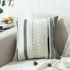 VOGOL Modern Chenille Throw Pillow Cover, Soft 18 x 18 Pillow Covers for Home Decor, Accent Pillowcase Square Handmade Cushion Case for Couch Bedroom, Colorful Woven Stripe