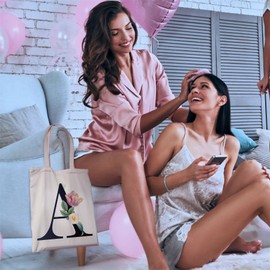 Bang Tidy Clothing Floral Canvas Bags Gifts for Bridesmaid - A/Z Monogram Initial Cotton Canvas Tote Bag for Wedding Bridal Shower Bridesmaids - Hen Do Party Gift Totes Bags for Women Letter-A