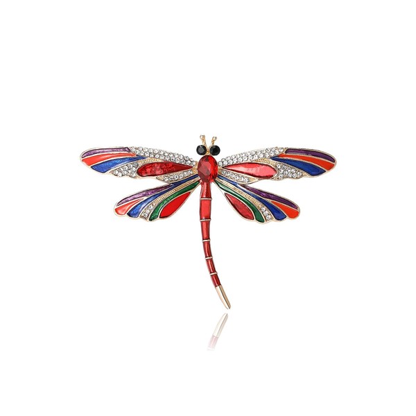 Teyolo Enamel Dragonfly Brooch for Women Red Dragonfly Lapel Pin