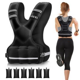 HEETA Adjustable Weighted Vest for Women Men, 20-32lbs Body Weight Vest Exercise Set with 6 Ironsand Weights & Reflective Strips for Walking Running Workout Cardio Strength Training