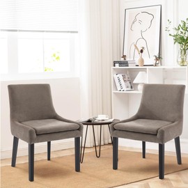 COLAMY Modern Dining Chairs Set of 2, Upholstered Corduroy Accent Side Leisure Chairs with Mid Back and Wood Legs for Living Room/Dining Room-Camel