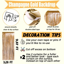 4 Pack Champagne Gold Fringe Curtain Backdrop, 3.2Ft x 9.8Ft Metallic Tinsel Foil Fringe Streamers Curtains Background for Photo Booth Birthday Baby Shower Party Wedding Graduation Decorations