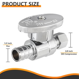 HeSun 4-PCs Pex Straight Stop Valve, 1/2" PEX x 3/8" OD Compression Straight Stop, 1/4 Turn Shut Off Valve for Bathroom, ASTM F1807